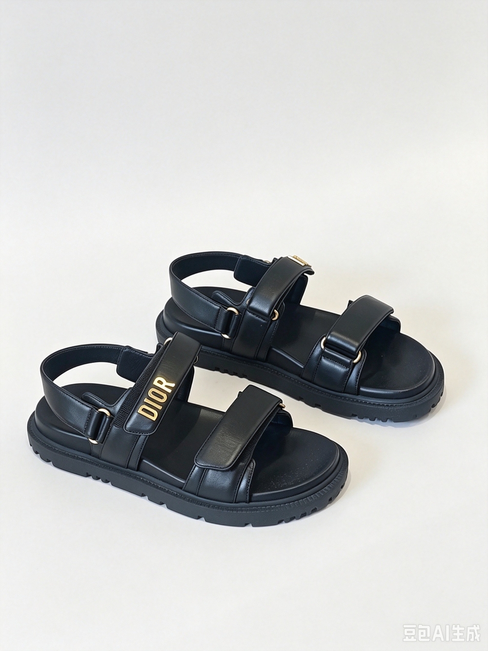 Dior  Dioract   Black Leather Logo Strap Sandals